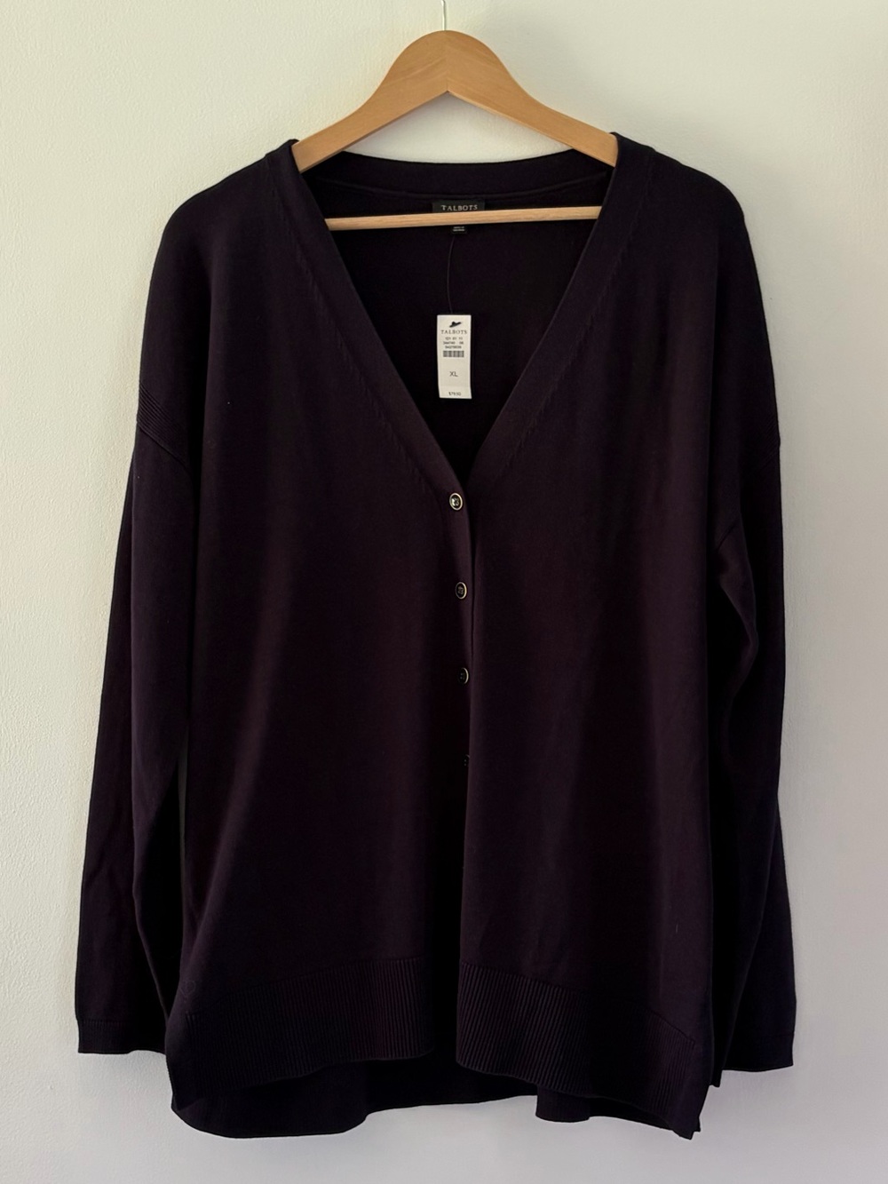🆕 NWT Talbots XL Navy Blue Girlfriend V-Neck Button Down Cardigan Sweater Cotton - Picture 3 of 12